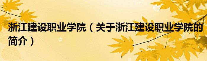 浙江建設職業(yè)學院（關于浙江建設職業(yè)學院的簡介）