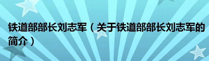 鐵道部部長(zhǎng)劉志軍（關(guān)于鐵道部部長(zhǎng)劉志軍的簡(jiǎn)介）