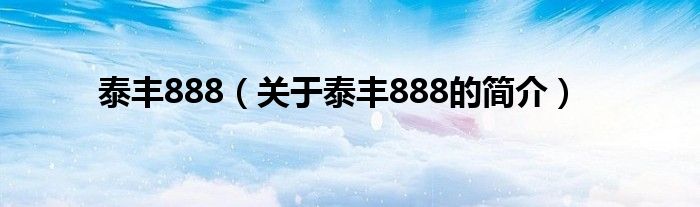 泰豐888（關(guān)于泰豐888的簡介）