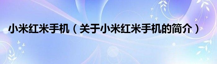 小米紅米手機(jī)（關(guān)于小米紅米手機(jī)的簡介）