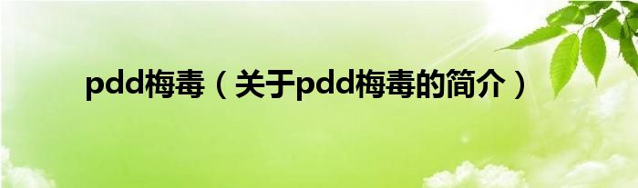 pdd梅毒（關于pdd梅毒的簡介）