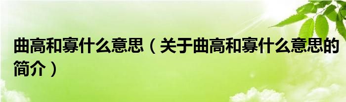 曲高和寡什么意思（關(guān)于曲高和寡什么意思的簡介）