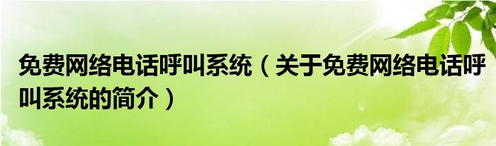 免費(fèi)網(wǎng)絡(luò)電話(huà)呼叫系統(tǒng)（關(guān)于免費(fèi)網(wǎng)絡(luò)電話(huà)呼叫系統(tǒng)的簡(jiǎn)介）