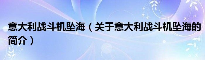 意大利戰(zhàn)斗機(jī)墜海（關(guān)于意大利戰(zhàn)斗機(jī)墜海的簡(jiǎn)介）