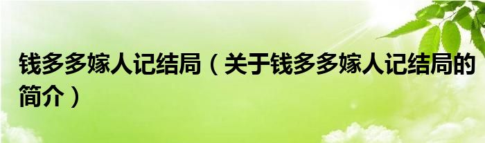 錢多多嫁人記結(jié)局（關(guān)于錢多多嫁人記結(jié)局的簡介）