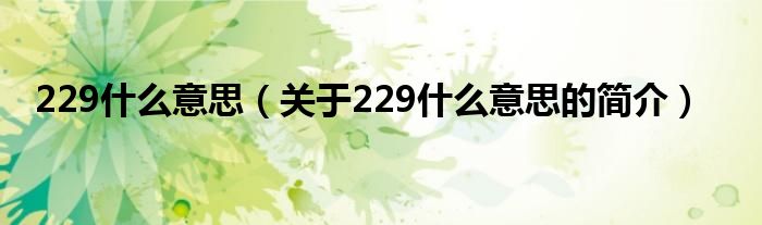 229什么意思（關(guān)于229什么意思的簡介）