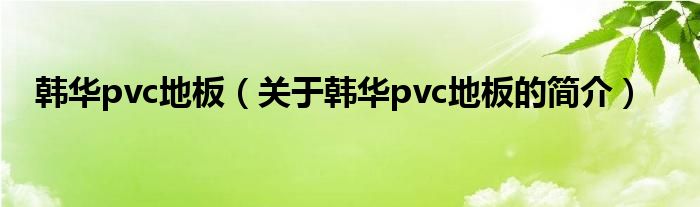 韓華pvc地板（關(guān)于韓華pvc地板的簡介）