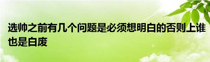 選帥之前有幾個(gè)問題是必須想明白的否則上誰也是白廢