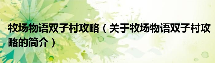 牧場(chǎng)物語(yǔ)雙子村攻略（關(guān)于牧場(chǎng)物語(yǔ)雙子村攻略的簡(jiǎn)介）