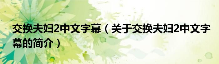 交換夫婦2中文字幕（關(guān)于交換夫婦2中文字幕的簡介）