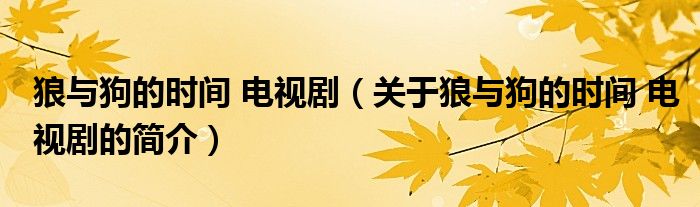 狼與狗的時(shí)間 電視?。P(guān)于狼與狗的時(shí)間 電視劇的簡(jiǎn)介）