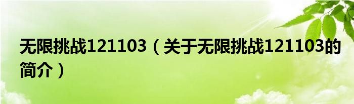 無(wú)限挑戰(zhàn)121103（關(guān)于無(wú)限挑戰(zhàn)121103的簡(jiǎn)介）