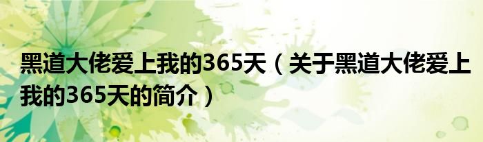 黑道大佬愛上我的365天（關(guān)于黑道大佬愛上我的365天的簡(jiǎn)介）