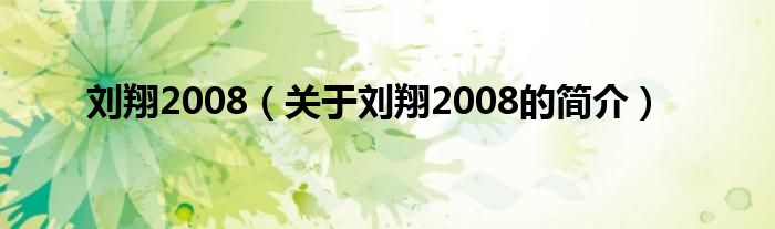 劉翔2008（關(guān)于劉翔2008的簡介）