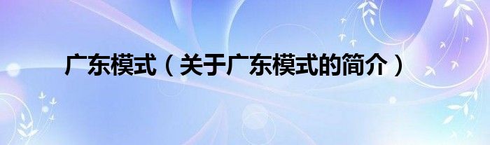 廣東模式（關(guān)于廣東模式的簡(jiǎn)介）