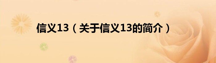 信義13（關(guān)于信義13的簡(jiǎn)介）