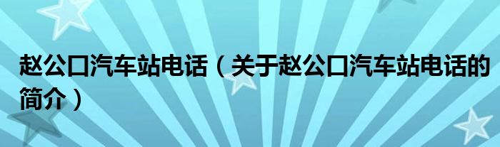 趙公口汽車(chē)站電話（關(guān)于趙公口汽車(chē)站電話的簡(jiǎn)介）