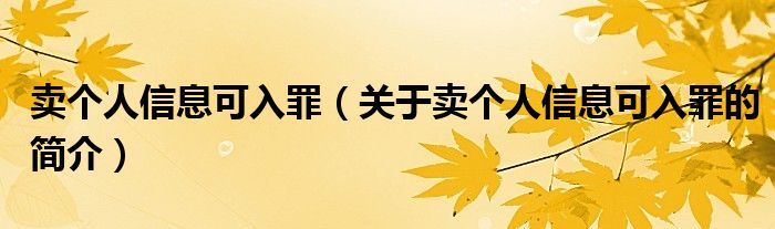 賣個人信息可入罪（關(guān)于賣個人信息可入罪的簡介）