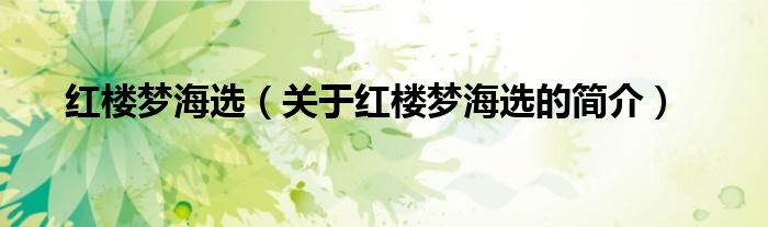 紅樓夢海選（關(guān)于紅樓夢海選的簡介）