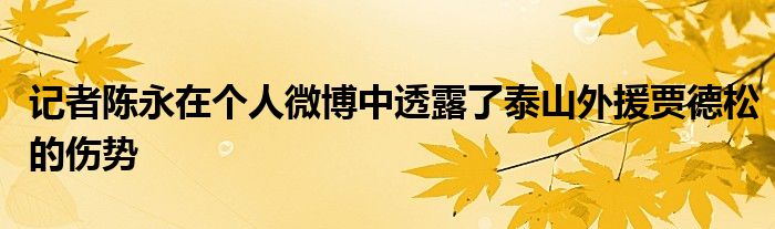 記者陳永在個人微博中透露了泰山外援賈德松的傷勢