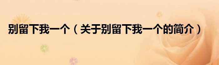 別留下我一個(gè)（關(guān)于別留下我一個(gè)的簡(jiǎn)介）