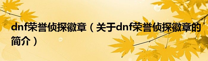 dnf榮譽偵探徽章（關(guān)于dnf榮譽偵探徽章的簡介）