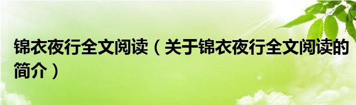 錦衣夜行全文閱讀（關(guān)于錦衣夜行全文閱讀的簡介）