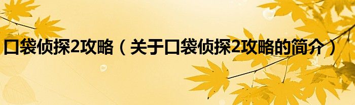 口袋偵探2攻略（關(guān)于口袋偵探2攻略的簡介）